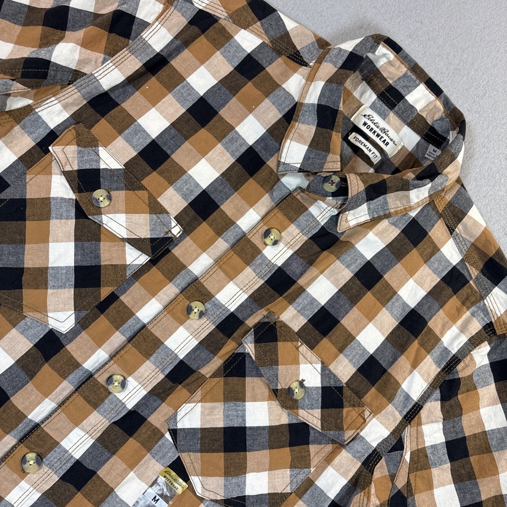 Eddie Bauer Workwear Foreman Fit Men Shirt M Brown Plaid Camp Hiking Western NWT